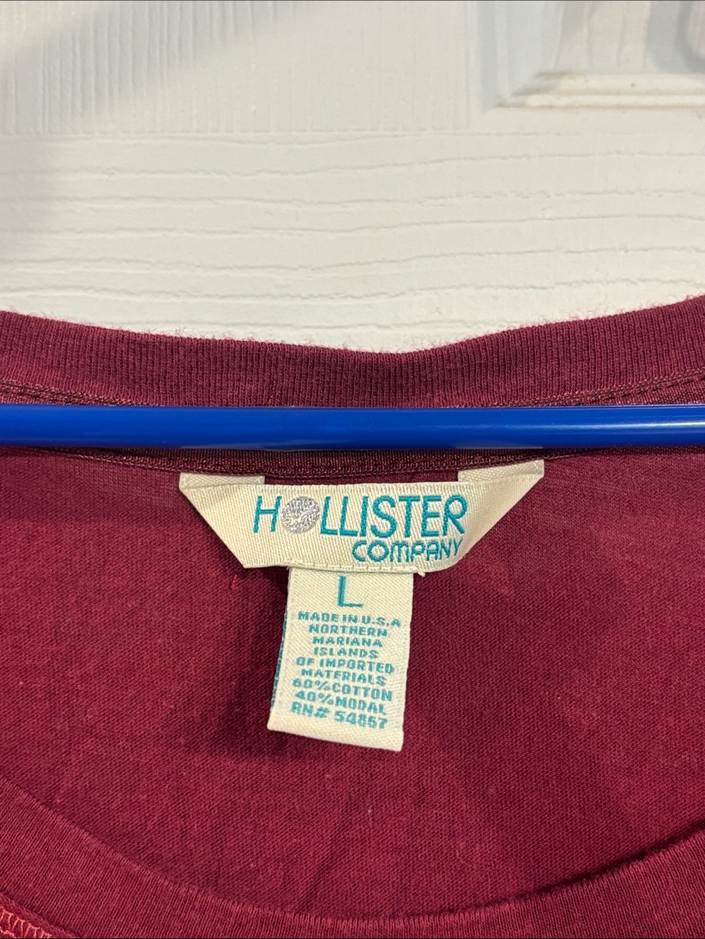 Hollister Burgundy Long-Sleeve Scoop Neck Top with Pink Hem - Picture 2 of 3
